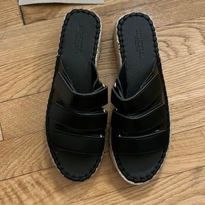 Faux leather strappy woven sandals